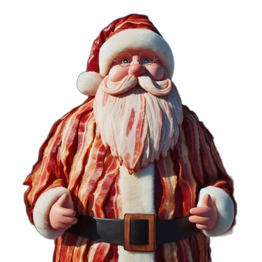 3d render, unconventional, santa, wears, bacon, suit, amidst, winter transparent PNG cut-out