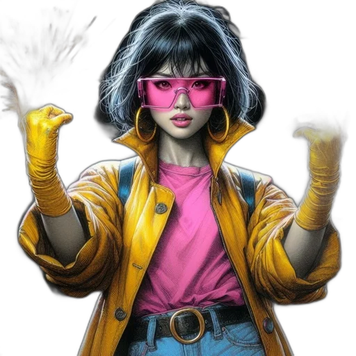 jacket, comic book art, concept art, cyberpunk, fantasy art, neon, colorful, pastel transparent PNG cut-out