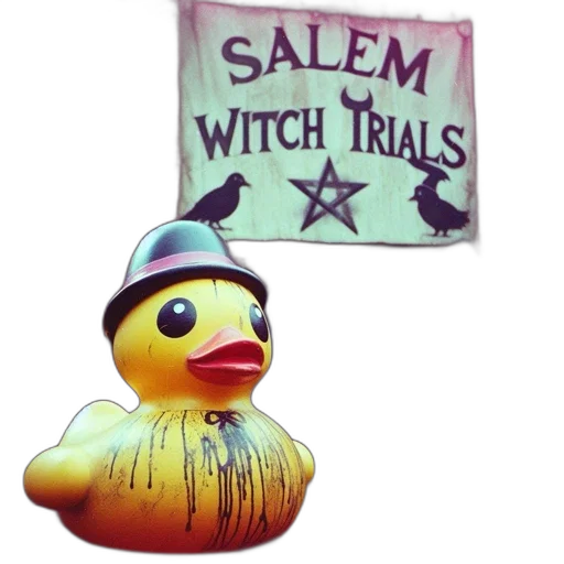 3d render, rubber, duck, wearing, hat, sits, front, salem transparent PNG cut-out