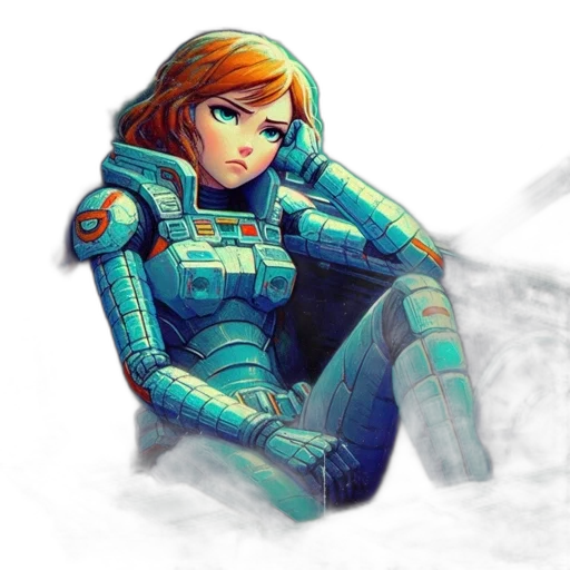 robot, jacket, weapon, concept art, comic book art, pixel art, fantasy art, outer space transparent PNG cut-out