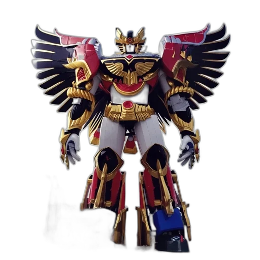 robot, concept art, 3d render, gold, red, robotic, structure, feathered-like transparent PNG cut-out