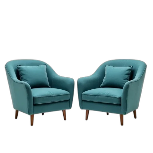 furniture, 3d render, blue, green, pair, teal, armchairs, wooden transparent PNG cut-out