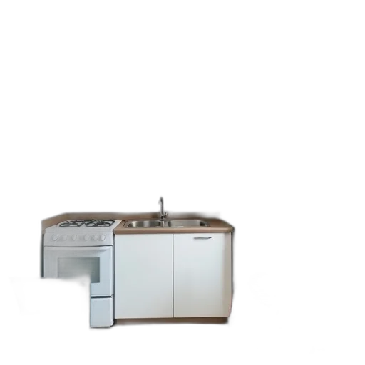 furniture, robot, 3d render, photorealistic, earth tones, small, empty, kitchen transparent PNG cut-out