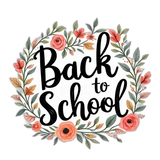 back, school, inscription, floral, decoration transparent PNG cut-out