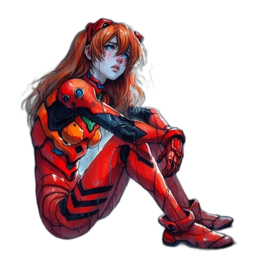 robot, comic book art, concept art, cyberpunk, pixel art, outer space, red, woman transparent PNG cut-out