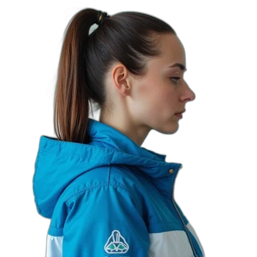 jacket, staff, face, jewelry, photorealistic, 3d render, blue, woman transparent PNG cut-out