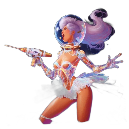 robot, weapon, staff, concept art, fantasy art, 3d render, vaporwave, outer space transparent PNG cut-out
