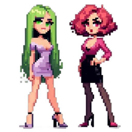 pixel art, concept art, anime, cartoon, green, neon, dark, pastel transparent PNG cut-out