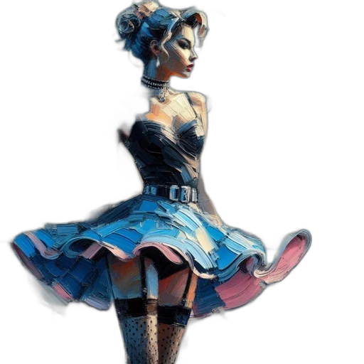 dress, concept art, fantasy art, 3d render, pixel art, blue, woman, polka transparent PNG cut-out