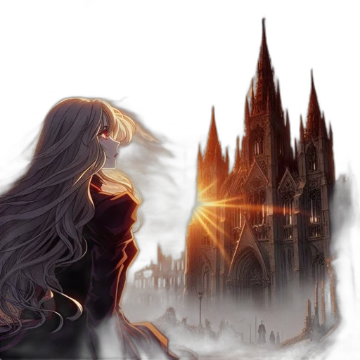 hair, fantasy art, concept art, watercolor, anime, fog, fire, night transparent PNG cut-out