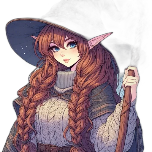 staff, dragon, hat, dress, fantasy art, pixel art, watercolor, concept art transparent PNG cut-out