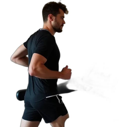 3d render, young, man, jogging, treadmill, room, patterned, wallpaper transparent PNG cut-out