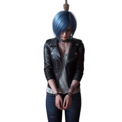 jacket, hair, jewelry, hat, cyberpunk, concept art, 3d render, photorealistic transparent PNG cut-out