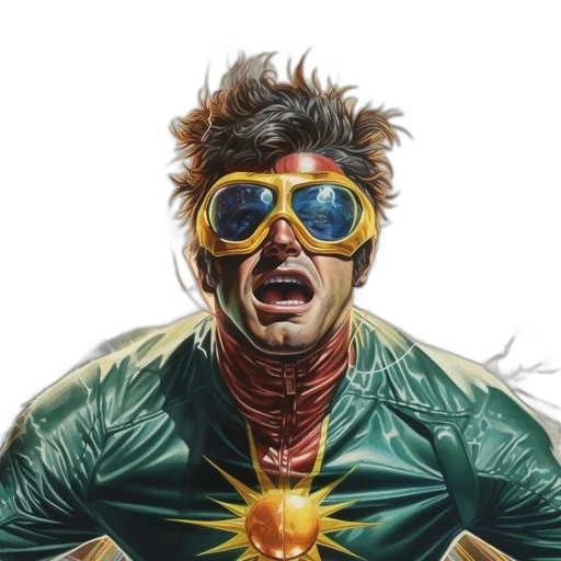 jacket, comic book art, concept art, cyberpunk, photorealistic, superhero, green, red transparent PNG cut-out