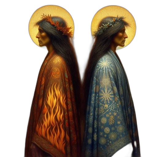 crown, jewelry, oil painting, fantasy art, golden, two, figures, halos transparent PNG cut-out