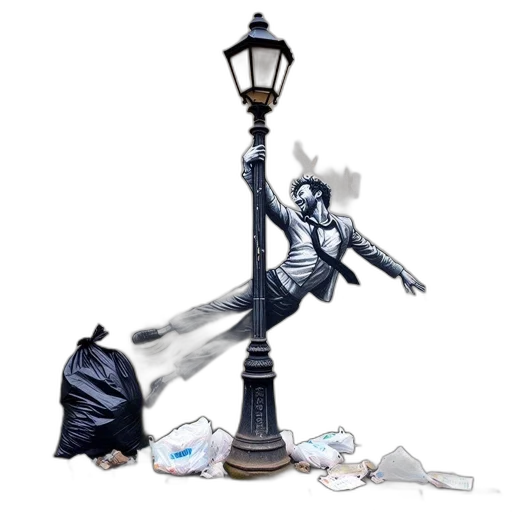 mask, robot, umbrella, staff, concept art, comic book art, photorealistic, 3d render transparent PNG cut-out
