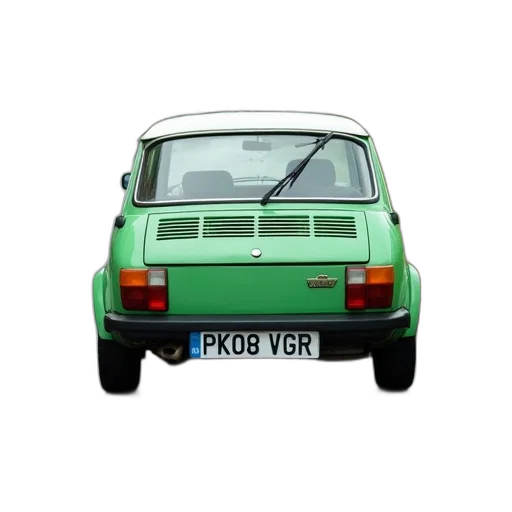 car, small, green, parked, driveway, license, plate, reads transparent PNG cut-out