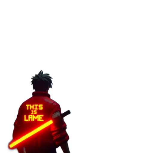 weapon, sword, staff, jacket, pixel art, concept art, anime, 3d render transparent PNG cut-out