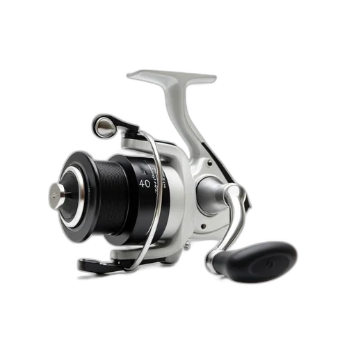 close-up, image, modern, fishing, reel, white, black, color transparent PNG cut-out