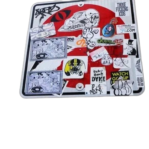 jacket, red, white, traffic, sign, covered, stickers, including transparent PNG cut-out