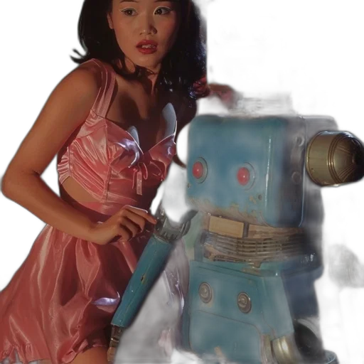 robot, dress, vaporwave, 3d render, concept art, photorealistic, underwater, outer space transparent PNG cut-out
