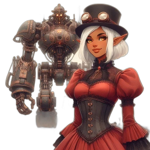 robot, weapon, staff, dress, fantasy art, concept art, pixel art, comic book art transparent PNG cut-out