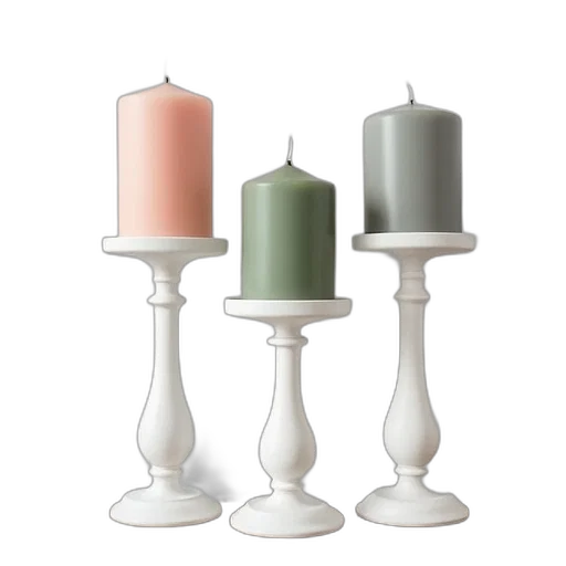 3d render, pastel, earth tones, monochrome, set, three, white, candle transparent PNG cut-out
