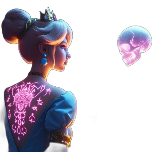 crown, dress, jewelry, staff, concept art, 3d render, fantasy art, vaporwave transparent PNG cut-out
