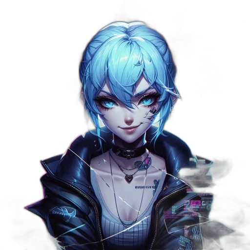 face, staff, robot, jacket, concept art, fantasy art, cyberpunk, anime transparent PNG cut-out