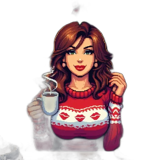 pixel art, cartoon, fantasy art, concept art, snow, red, woman, festive transparent PNG cut-out