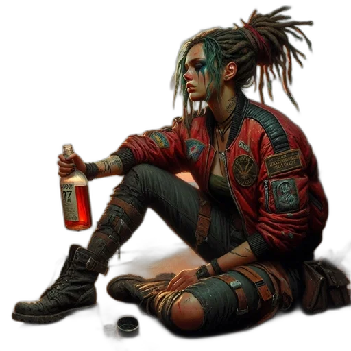 jacket, bottle, cyberpunk, concept art, fantasy art, photorealistic, fire, neon lights transparent PNG cut-out