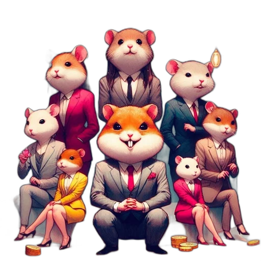 staff, concept art, cartoon, comic book art, pixel art, anthropomorphic, hamsters, business transparent PNG cut-out