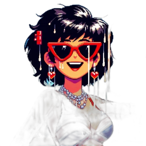 face, jewelry, staff, mask, cartoon, pixel art, vaporwave, anime transparent PNG cut-out