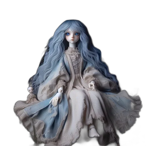 dress, concept art, 3d render, fantasy art, photorealistic, blue, monochrome, doll transparent PNG cut-out