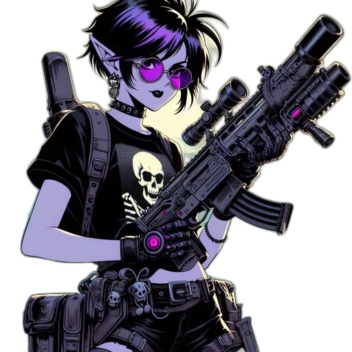 weapon, comic book art, cyberpunk, cartoon, concept art, neon lights, neon, dark transparent PNG cut-out