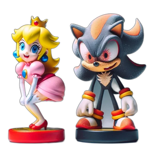 concept art, 3d render, two, figurines, princess, peach, shadow, hedgehog transparent PNG cut-out