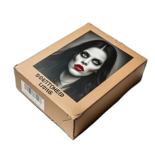 face, shoes, photorealistic, 3d render, cardboard, box, ghostly, woman transparent PNG cut-out