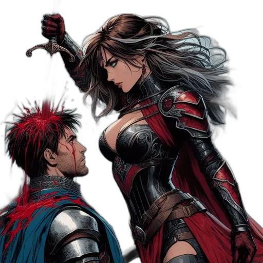 comic book art, concept art, fantasy art, fire, red, female, warrior, black transparent PNG cut-out