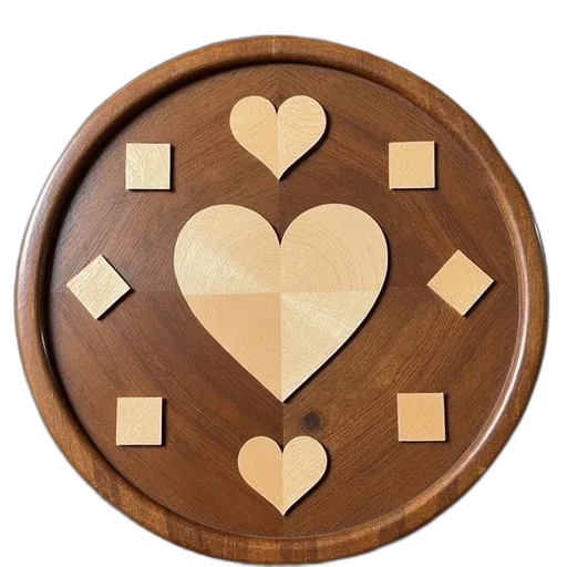 furniture, jewelry, wooden, table, circular, heart-shaped, diamond-shaped, pattern transparent PNG cut-out