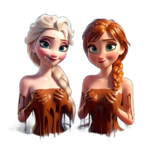 3d render, fantasy art, concept art, cartoon, snow, two, animated, female transparent PNG cut-out
