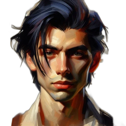 face, photorealistic, oil painting, fantasy art, concept art, blue, dark, red transparent PNG cut-out