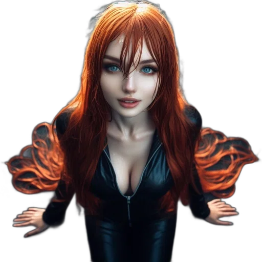 jacket, concept art, comic book art, fantasy art, photorealistic, woman, fiery, red transparent PNG cut-out