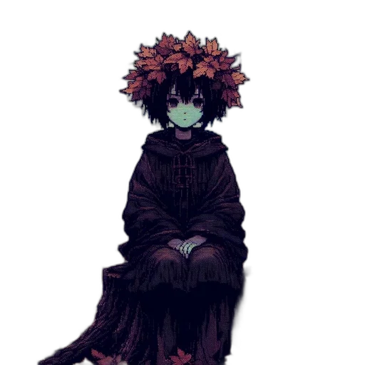 creature, mask, flower, dress, pixel art, concept art, fantasy art, watercolor transparent PNG cut-out