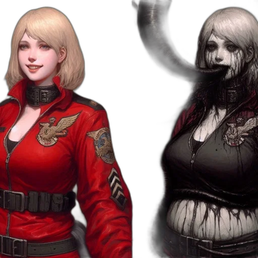 concept art, fantasy art, comic book art, photorealistic, red, dark, monochrome, two transparent PNG cut-out
