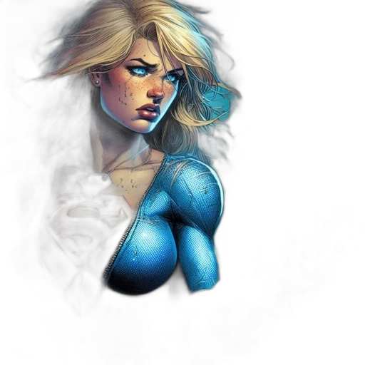 face, comic book art, concept art, fantasy art, pixel art, blue, woman, blonde transparent PNG cut-out