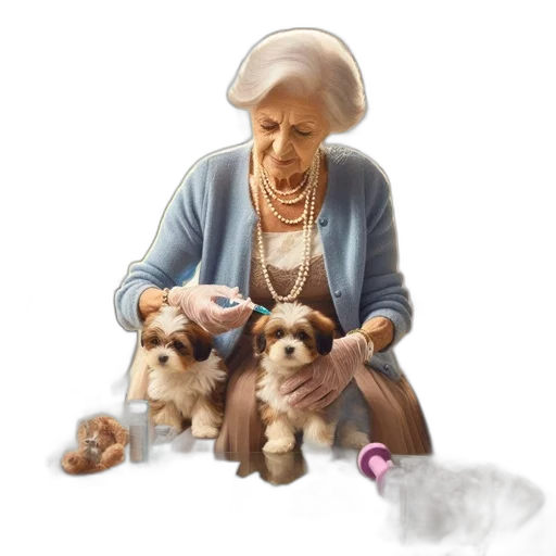 staff, animal, photorealistic, concept art, oil painting, watercolor, elderly, lady transparent PNG cut-out