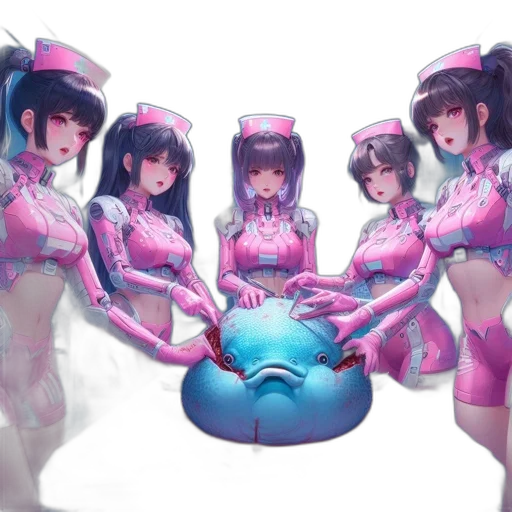 robot, staff, weapon, concept art, vaporwave, 3d render, anime, neon lights transparent PNG cut-out