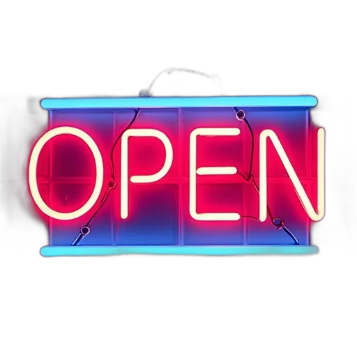 staff, neon lights, neon, sign, word, open, red, blue transparent PNG cut-out