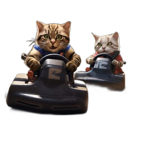 shoes, 3d render, concept art, photorealistic, two, racing, cats, go-karts transparent PNG cut-out