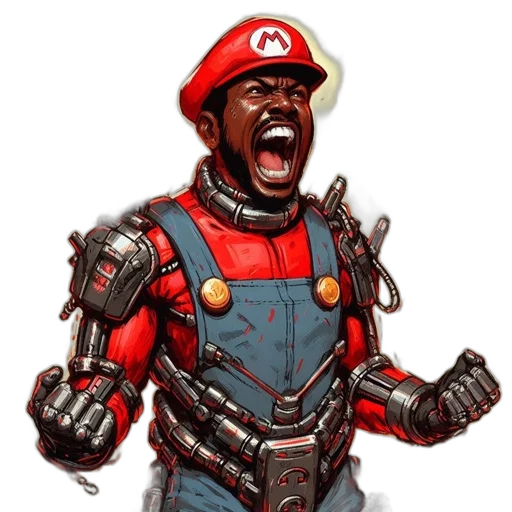 robot, comic book art, concept art, pixel art, 3d render, mario, shown, armored transparent PNG cut-out